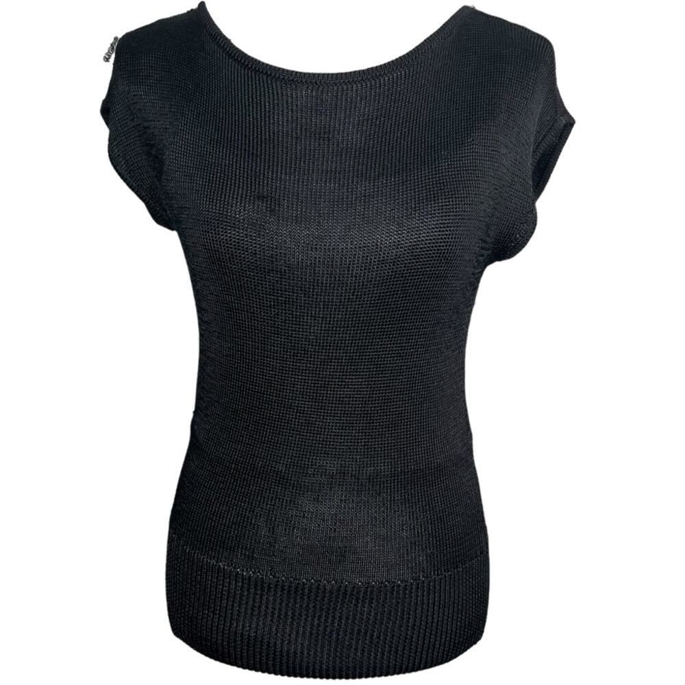 Ann Taylor Black Knit Ribbed Blouse XS